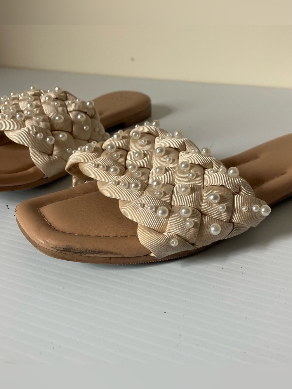 A New Day Carissa Pearl Woven Slide Sandals Cream Braided Strap Size 6 - Picture 6 of 8